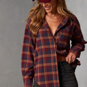 Toasted Maple Plaid Button Down Top