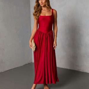 Firelight Muse Pleated Midi Dress