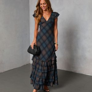 Marcellie Ruffle Plaid Maxi Dress