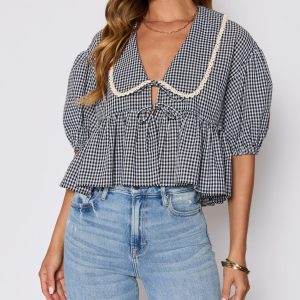 Hart Collared Gingham Babydoll Top