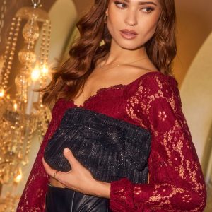 Zolie Pleated Lurex Bow Clutch