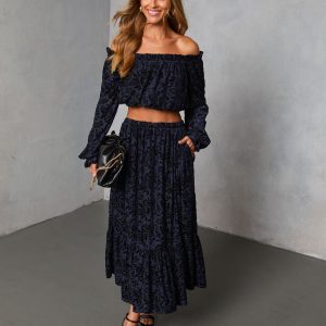 Miriza Flocked Mesh Velvet Midi Skirt