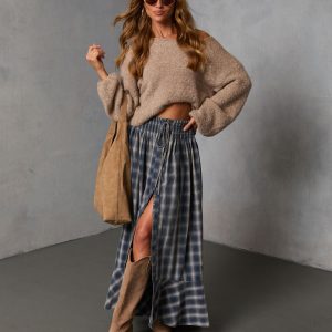 Gesibella Ruffle Hem Plaid Maxi Skirt