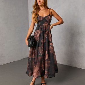 Ember Whisper Printed Fit And Flare Maxi Dress