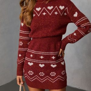 Muted Rose Abstract Knit Mini Sweater Dress