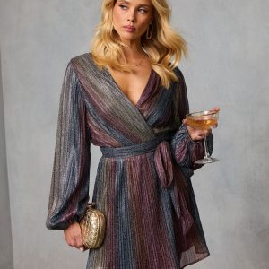 Ameina Wrap Lurex Mini Dress
