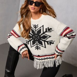 Dreval Fringe Snowflake Fair Isle Sweater
