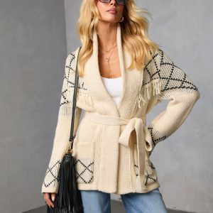 Cloudberry Fringe Waist Tie Sweater