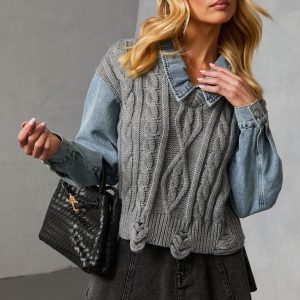 Wexford Denim Cable Knit Twofer Sweater