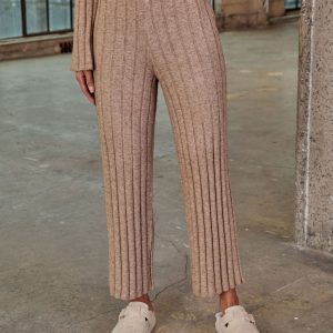 Homebody Hour Ribbed Knit Flare Leg Pants