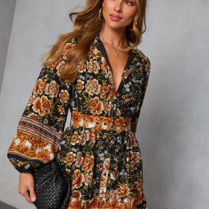 Autumn Aura Belted Mini Dress