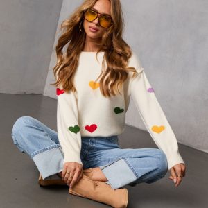 Daily Heartbeat Multicolor Heart Print Sweater