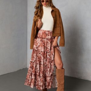Gypsy Petal Printed Tiered Maxi Skirt
