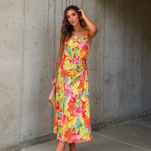 Eliana Cutout Tropical Slip Midi Dress