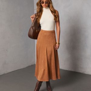 Maicie Pleated Faux Suede Maxi Skirt