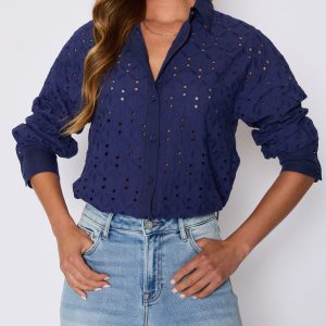 Garden Stroll Eyelet Floral Button Down Top