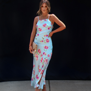 Monae Floral Asymmetrical Neck Midi Dress