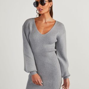 Fall Is Mine Ribbed Mini Sweater Dress