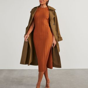 Huston Sleeveless Pleated Knit Midi Dress