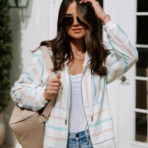 Clevelander Terry Striped Zip Up Sweatshirt