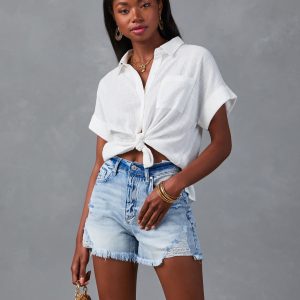Krissy Cotton Woven Button Down Top