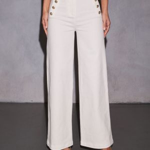 Loranne High Waisted Button Accent Flare Pants