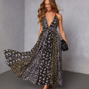 Meliena Contrast Panel Maxi Dress