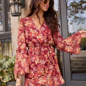 Honeycrisp Floral Waist Tie Mini Dress
