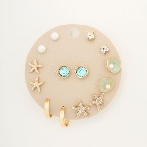 Tide Whisper Starfish And Shell Earring Stud Set
