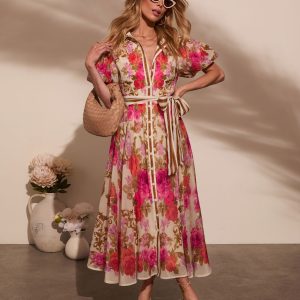 Meadowlane Floral Waist Tie Midi Dress