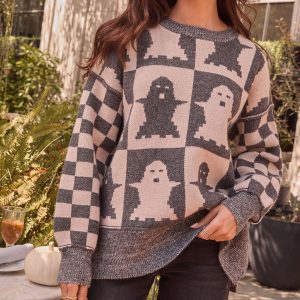 Checkered Spirits Intarsia Knit Ghost Sweater