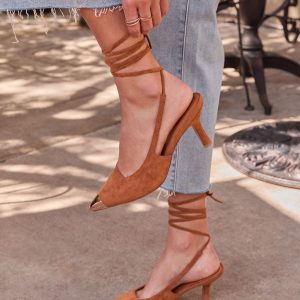 Louder Suede Metal Toe Lace Up Heels