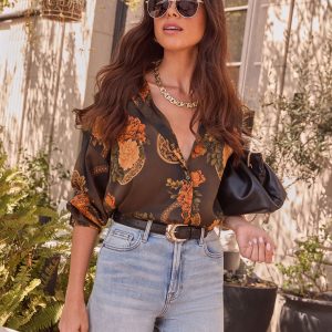 Fallowed Field Print Button Up Top