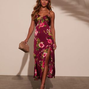 Just Go With It Satin Slit Midi Dress