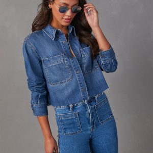 Jamie Cropped Denim Button Down Top
