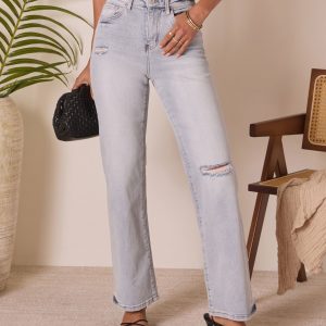Crystal Super Stretch Distressed Relaxed Denim