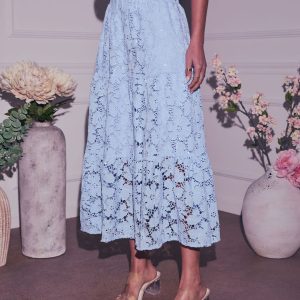 Morning Dew Floral Lace Midi Skirt