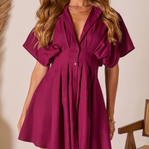 Stacie Pleated Mini Shirt Dress