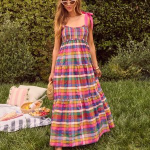Izie Plaid Tiered Maxi Dress