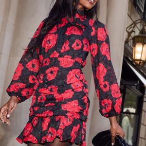 Silk Night Ruched Floral Mini Dress