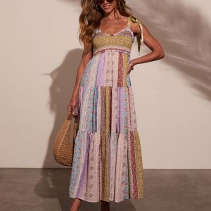 Sweet Spring Patchwork Maxi Dress