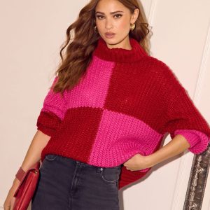 Snuggle Mode Mock Neck Colorblock Sweater