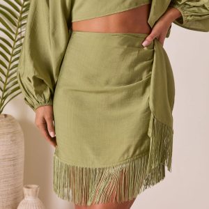 Caelia Wrap Fringe Mini Skirt