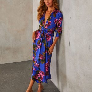 Lavin Twist Front Satin Midi Dress