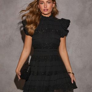 Serving Up Lurex Mockneck Mini Dress