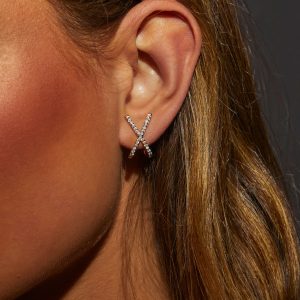 Plus One Pave Criss Cross Studs