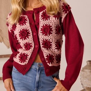 Low Skies Contrast Crochet Cardigan