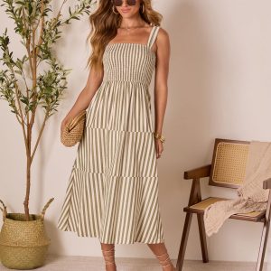 Braylin Striped Smocked Midi Dress