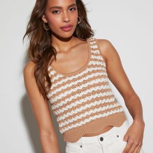 Appreciate You Knit Cotton Blend Striped Scalloped Hem Tank
