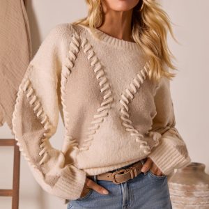 Chai Reverie Raised Stitch Knit Sweater